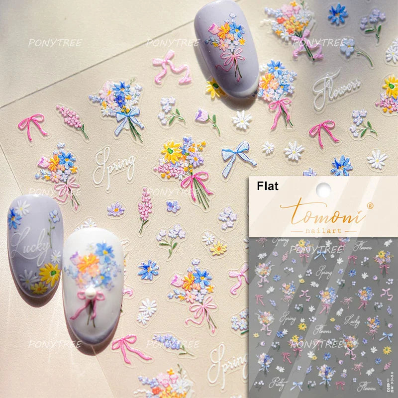 Cat Kitten Rabbit Flower Bouquet Bowknot Vase Bunny Grid Star Blocks Round Warm Sun Decoration Nail Art Stickers Manicure Decals (ONLINE ORDER ONLY)