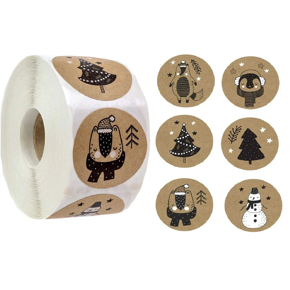 100-500Pcs Cartoon Merry Christmas Sticker Santa Adhesive Decorative Stickers for Xmas Gifts Envelop Seals Cards Packages (ONLINE ORDER ONLY)