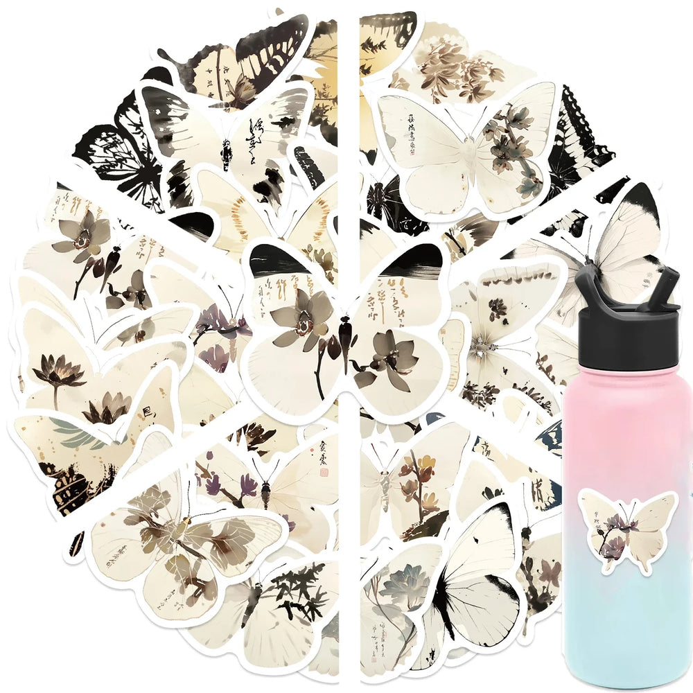 30Pcs Ink Butterfly Graffiti Stickers For Guitar Suitcase Phone Scrapbook DIY Vintage Sticker Craft Supplies (ONLINE ORDER ONLY)