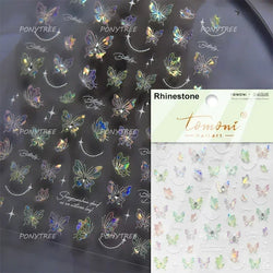 Charming Delicate Sapphire Color Blue Black Stroke Butterfly Jelly Relief Rhinestone Adhesive Nail Art Stickers Manicure Decals (Online Order Only)
