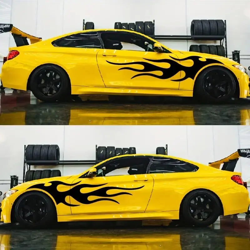 4pcs Fashion Car Stickers Flames Flaming Auto Body Stickers, Stripe Car Door Decals Waterproof Decorative Decal (Online Order Only)