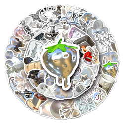 Silver Aesthetic Stickers: Waterproof Decals for Phone, Skateboard, Laptop, Fridge, Car (10/30/50pcs) (ONLINE ORDER ONLY)