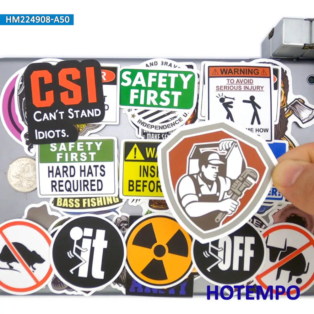 20/30/50Pieces Safety First Decals Danger Warning Caution Tip Mix Helmet Stickers for Motorcycle Car Bike Luggage Laptop Sticker (Online Order Only)