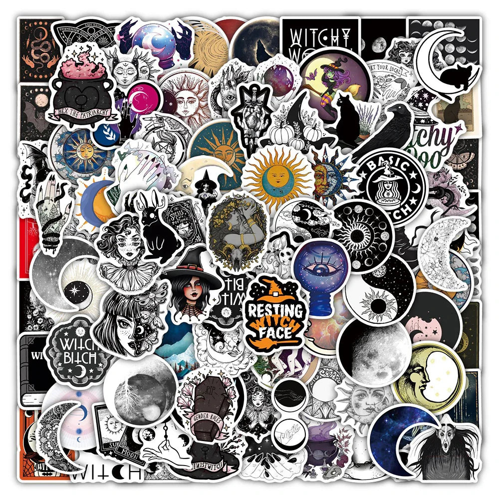 10/30/50/110pcs Cool Witch Moon Gothic Cartoon Stickers Aesthetic Decals Skateboard Laptop Guitar Phone Graffiti Sticker Kid Toy (ONLINE ORDER ONLY)