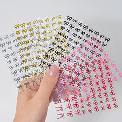 6pcs/Set Lovely Line Bowknot Nail Sticker Gold Silver Black White Pink Red Bow Tie Mini Bowknot 3D Self Adhesive Manicure Decals (ONLINE ORDER ONLY)