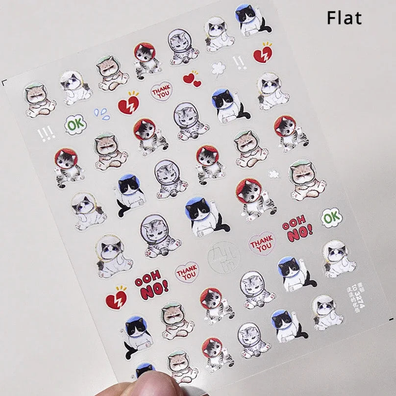 White Halo Dyeing Cat Face Cup Black Orange Toy Umbrella Love Heart Kitty Cake Embossed Relief Nail Art Stickers Manicure Decals (ONLINE ORDER ONLY)