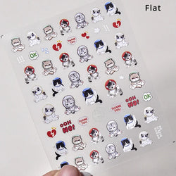White Halo Dyeing Cat Face Cup Black Orange Toy Umbrella Love Heart Kitty Cake Embossed Relief Nail Art Stickers Manicure Decals (ONLINE ORDER ONLY)