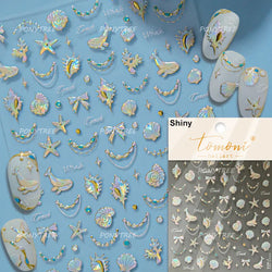 Hot Stamping Seahorse Dolphin Shell Conch Starfish Coconut Tree Jackfruit Water Bubbles Ocean Nail Art Stickers Manicure Decals (ONLINE ORDER ONLY)