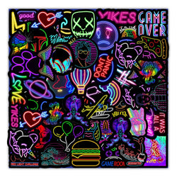 Cartoon Neon Light Graffiti Stickers for Car, Guitar, Motorcycle, Luggage, Suitcase, DIY Toy Decals (Online Order Only)