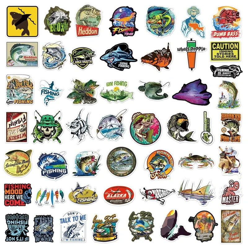 10/30/50PCS Cartoon Fishing Sticker Aesthetic PVC Children's Korean Stationery School Supplies Decoration Scrapbooking for Kids (ONLINE ORDER ONLY)