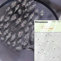 Charming Red Rose Phoenix Flower Wing Leaves Flower Feather Pearl Relief Embossed 5D Adhesive Nail Art Stickers Manicure Decals (ONLINE ORDER ONLY)