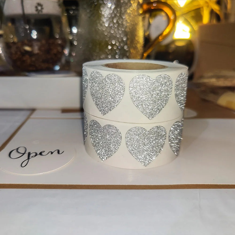100-300pcs Diamond frosted shiny sticker heart shape labels for package wedding decoration thank you sticker stationery supply (ONLINE ORDER ONLY)