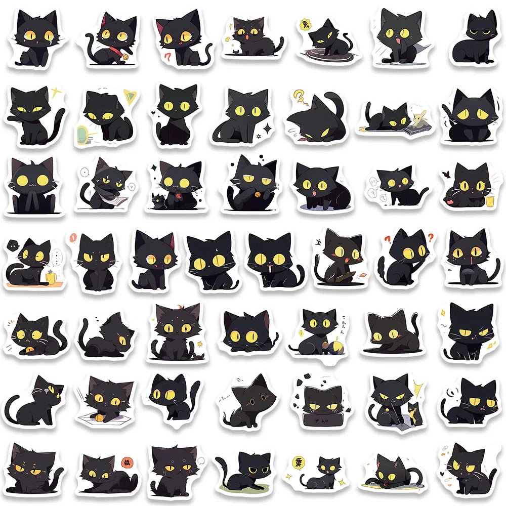 100pcs Cute Cartoon Animals Black Cats Stickers For Laptop Guitar Phone Luggage Decor Waterproof Graffiti Bicycle Car Decals (ONLINE ORDER ONLY)