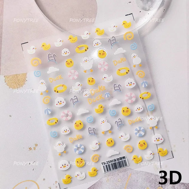 Cute Duck Pear Bowknot Mini Flower Duckling Line Bow Photo Frame Seal Stamp Figure Self Adhesive Nail Art Sticker Manicure Decal (ONLINE ORDER ONLY)
