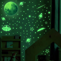 Luminous Moon Stars Astronaut Ceiling Wall Stickers Bedroom Living Room Glow Decals Noctilucent Stickers Home DIY Decoration (Online Order Only)
