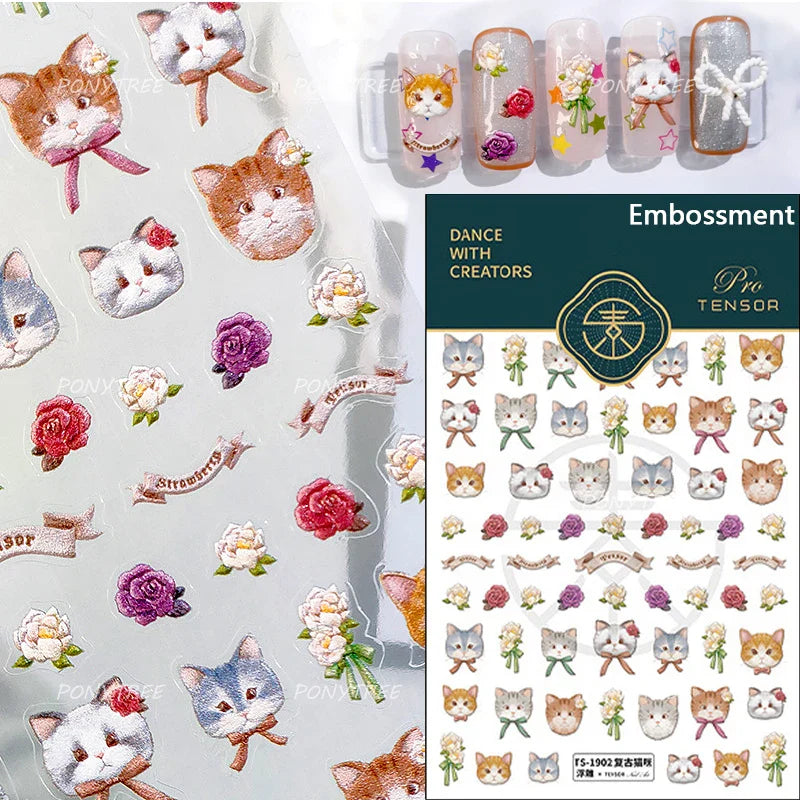 Lovely Cartoon Halo Dyeing Cat Bowkbot Paw Kitten Star Love Charming Self Adhesive Nail Art Sticker Cute Animals Manicure Decal (ONLINE ORDER ONLY)