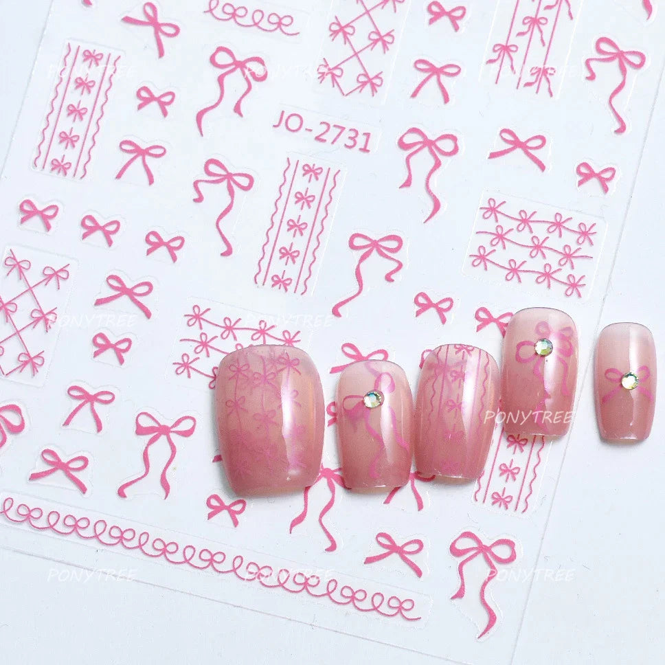 Gold Silver White Black Pink Blue Bowknot Ribbon Flat 3D Line Gird Strap Tie Elegant Charming Nail Art Stickers Manicure Decals (ONLINE ORDER ONLY)