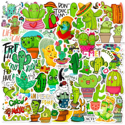 50Pcs Cartoon Cactus Graffiti Stickers for Helmet, Wall, DIY Decor (Online Order Only)