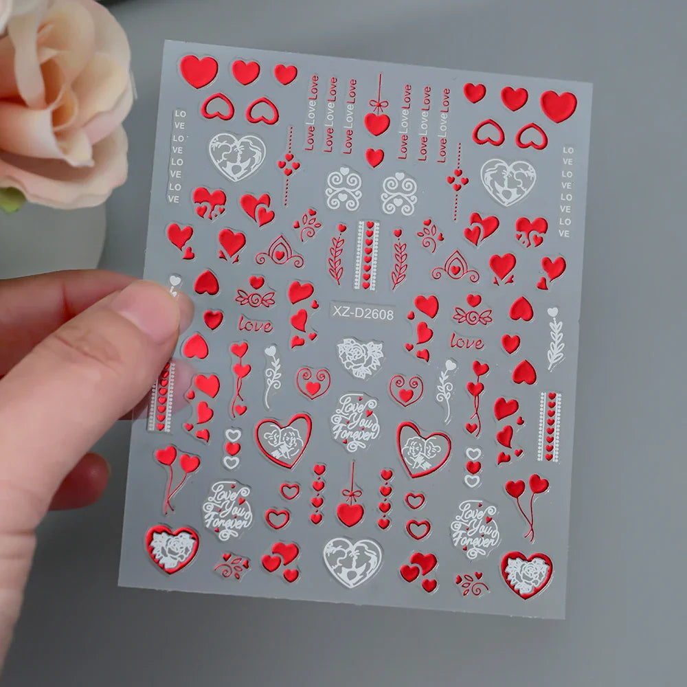 1pc Bohemian Valentine Nail Stickers 3D Self-Adhesive Fantasy Nail Art Glitter Sun, Heart, Lock, Star & Moon Designs Nail Decals (ONLINE ORDER ONLY)