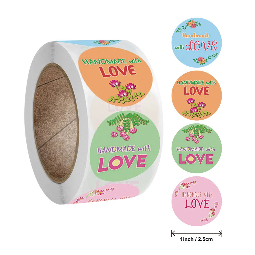 100-500pcs 1Inch DIY Hand Made With Love Label Wedding Stickers Adhesive Sticker Kraft Round Labels Wholesale price (Online Order Only)