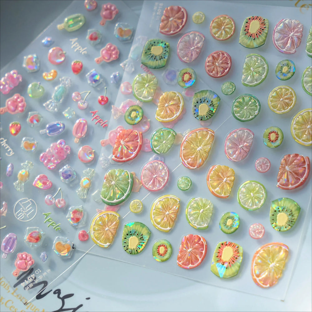 Colorful Fruit Lemon Grapefruit Kiwifruit Candy Popsicle Rabbit Cherry Apple Paw Jelly Adhesive Nail Art Sticker Manicure Decals (ONLINE ORDER ONLY)