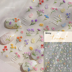 Flower Garden Purple Yellow Pink Daisy Butterfly Delicate 5D Soft Relief Adhesive Nail Art Decoration Sticker 3D Manicure Decals (ONLINE ORDER ONLY)