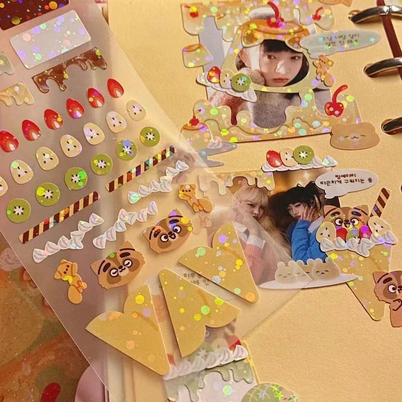 Korean ins Cream Bow Laser Decoration Stickers Diary Hand Account Idol Card DIY Scrapbooking Material Kawaii Stationery Sticker (ONLINE ORDER ONLY)