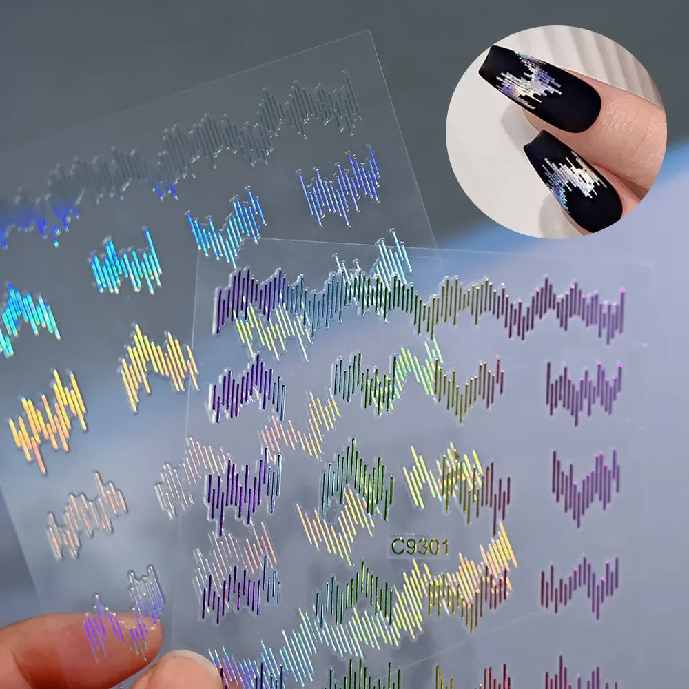 6pcs/Set High Gloss Reflective Glitter 3D Nail Sticker Silver Dark-Shiny Effect Press On Nails Decals Decor DIY Adhesive Sliders (ONLINE ORDER ONLY)
