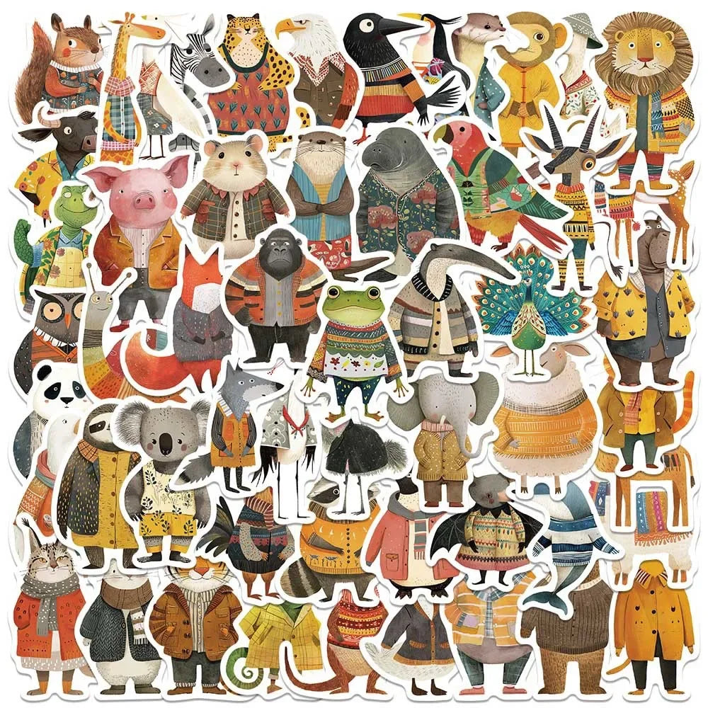 10/50PCS Cute Funny Fairy Tale Animal Dressed Illustration Stickers Decals DIY Notebook Phone Suitcase Luggage Wall Car Sticker (Online Order Only)