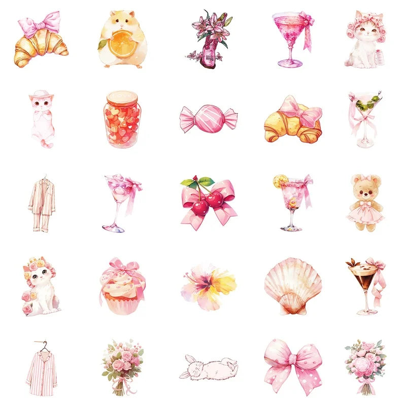 10/30/50PCS Kawaii Pink Sweet Sticky PVC Sticker Aesthetic Children's Stationery DIY Decoration Scrapbooking School Supplies (ONLINE ORDER ONLY)