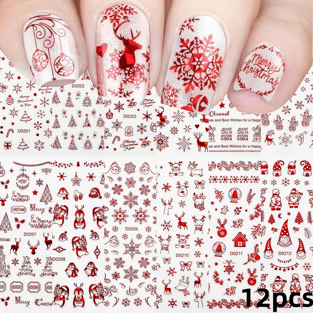 12Pcs 3D Golden Red Glitter Heart Love Nail Sticker Valentine Self Adhesive Cartoon Decal Geometry Lines Stripe Slider Manicure* (ONLINE ORDER ONLY)