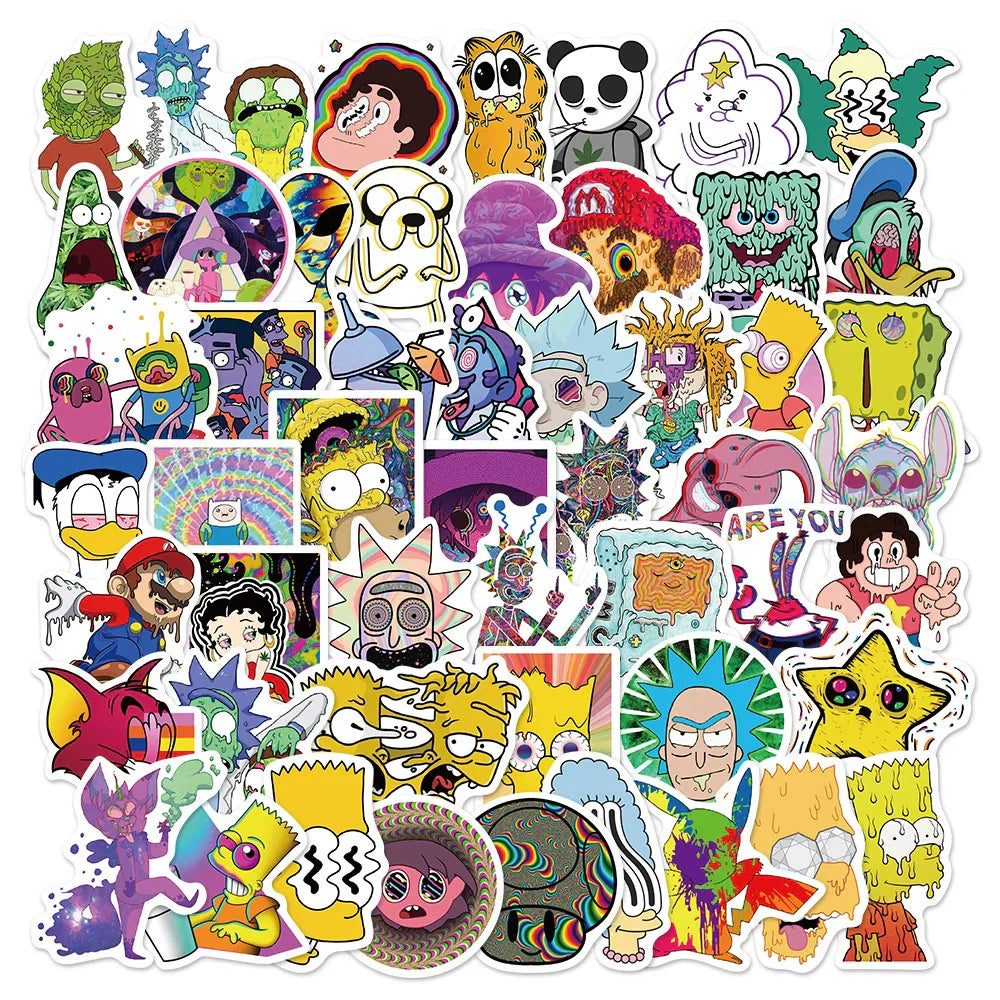 52PCS New Psychedelic Cartoon Graffiti Stickers Waterproof Scooter Laptop Luggage Stickers Wholesale (ONLINE ORDER ONLY)