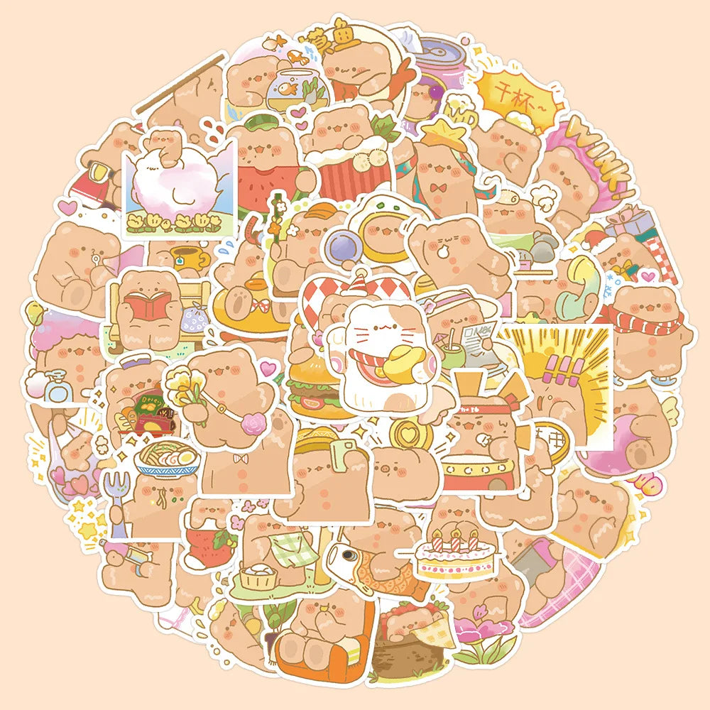 10/30/60/120PCS Cute Bear Cartoon Stickers Toy DIY Skateboard Bike Luggage Suitcase Phone Bike Classic Kids Toy Sticker Decals (Online Order Only)