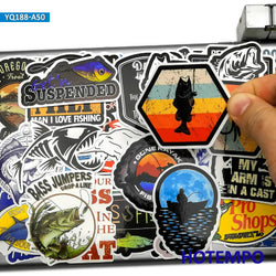 50pcs Fisherman Fish Outdoor Go Fishing Funny Phone Laptop Skateboard Car Stickers Pack for Fridge Glass Box Tank Bucket Sticker (Online Order Only)