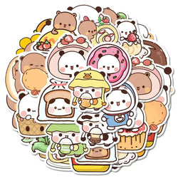 50pcs/Set Bubu And Dudu Panda Bear Sticker Food Serise Waterproof Cartoon Bear and Panda Sticker Toys (Online Order Only)