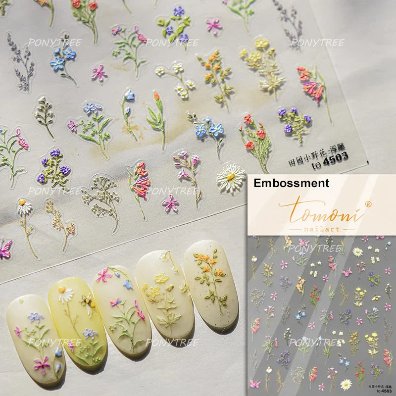 Gold Foil Dried Flowers Leaf Floral Print Daisy Rose Flower Peach Blossom Adhesive Nail Art Decoration Sticker Manicure Decals (ONLINE ORDER ONLY)