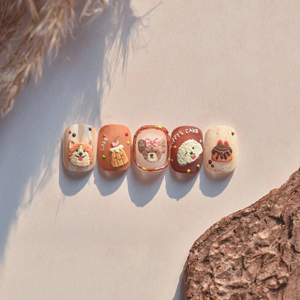 Cute Mango Dog Puppy Bear Bichon Blueberries Strawberry Cake Fruit Juice Desserts Corgi Adhesive Nail Art Sticker Manicure Decal (Online Order Only)