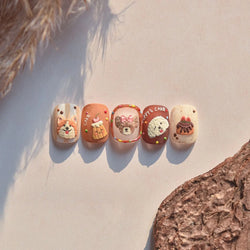 Cute Mango Dog Puppy Bear Bichon Blueberries Strawberry Cake Fruit Juice Desserts Corgi Adhesive Nail Art Sticker Manicure Decal (Online Order Only)