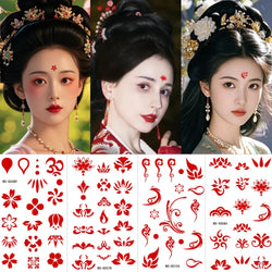 35pcs Eyebrow Flowers Stickers Red Dot Forehead Lotus Stickers Waterproof And Long Lasting Realistic Temporary Tattoo Stickers * (ONLINE ORDER ONLY)