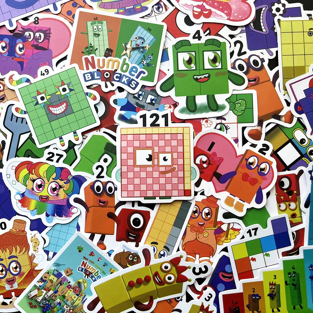 52Pcs Cartoon Stickers Numbers Building Block Notebook Laptop Scrapbooking Teacher Supplies Classroom Water Bottle Skates Toys (ONLINE ORDER ONLY)