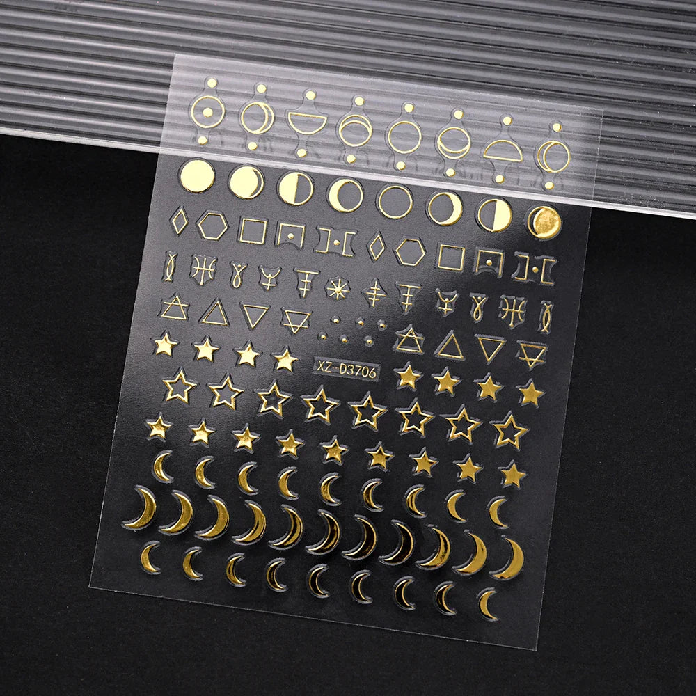 1pc 3D Gradient French Nail Stickers with Crown & Tassel Design Gold Silver Lines Self-Adhesive Nail Art Waterfall Manicure Foil (Online Order Only)
