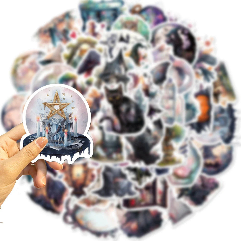 10/30/50pcs Cool Art Gothic Magic Witch Aesthetic Stickers Decorative Anime Decals Laptop Suitcase Waterproof Sticker Kids Toy (ONLINE ORDER ONLY)