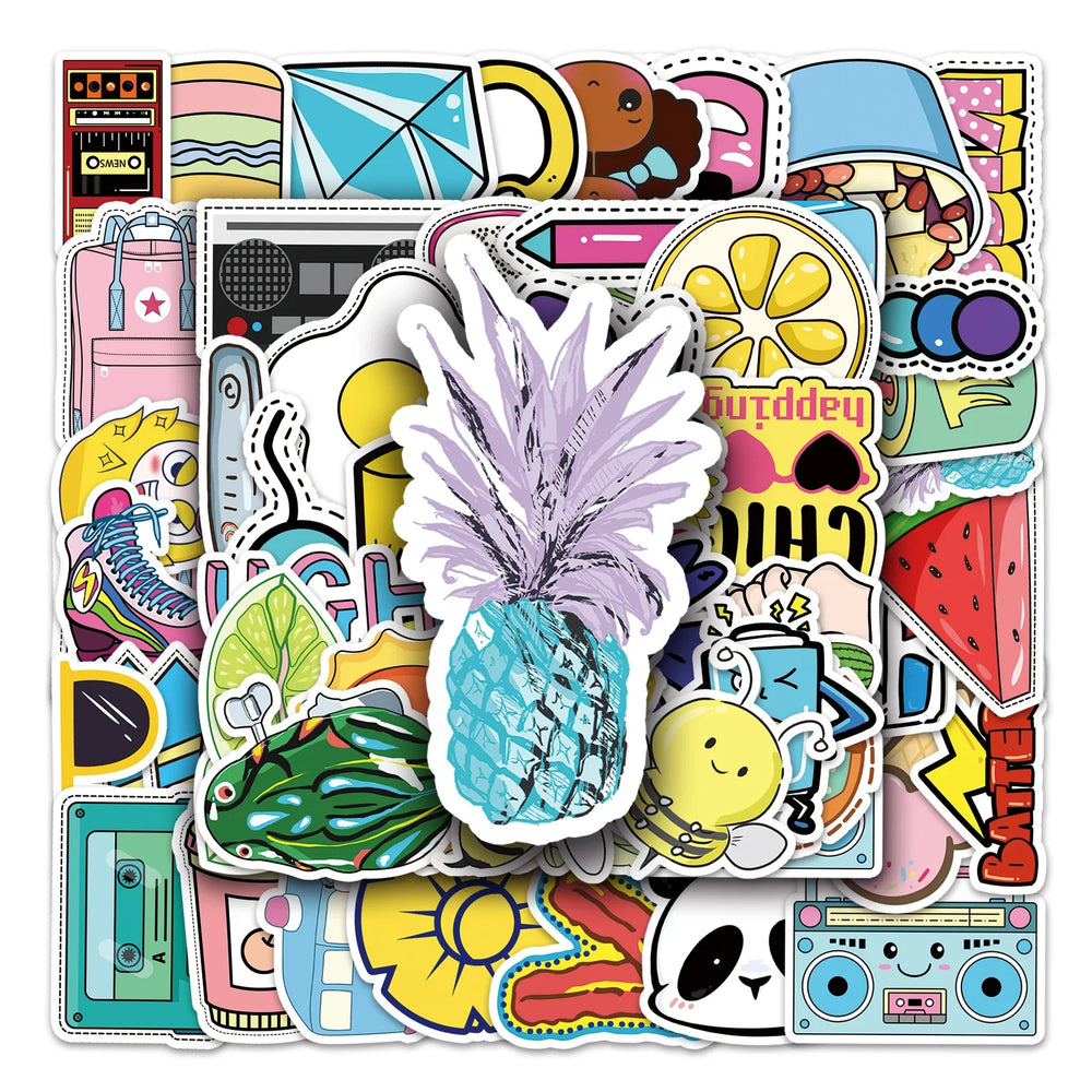53Pcs Cartoon Waterproof Vinyl Stickers for Skateboard Snowboard (ONLINE ORDER ONLY)