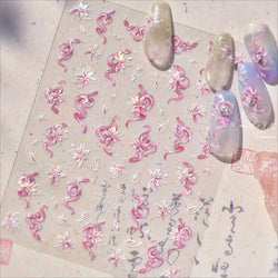 Chic Purple Serpent Flower Winding Snake Elements Shiny Dreamy Animals Self Adhesive Nail Art Sticker Embossment Manicure Decals (ONLINE ORDER ONLY)