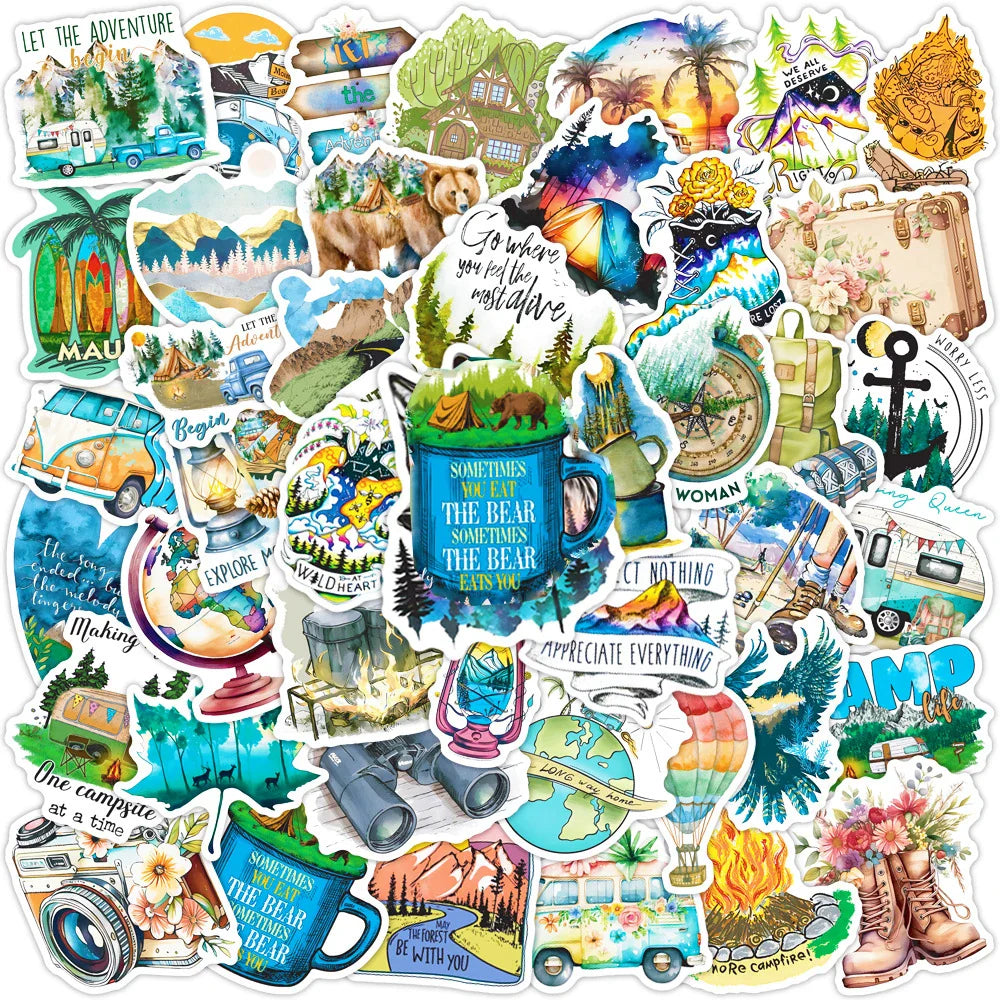 Outdoor Travel Camping Graffiti Stickers for Laptop, Motorcycle, Car, Phone, Suitcase, Kids Toys - 10/30/50pcs (Online Order Only)