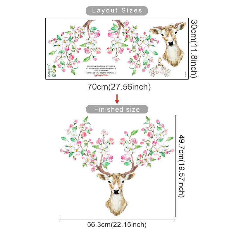 Deer Wall Stickers Animals Flowers Decals for Living Room Bedroom Nursery Decor (Online Order Only)