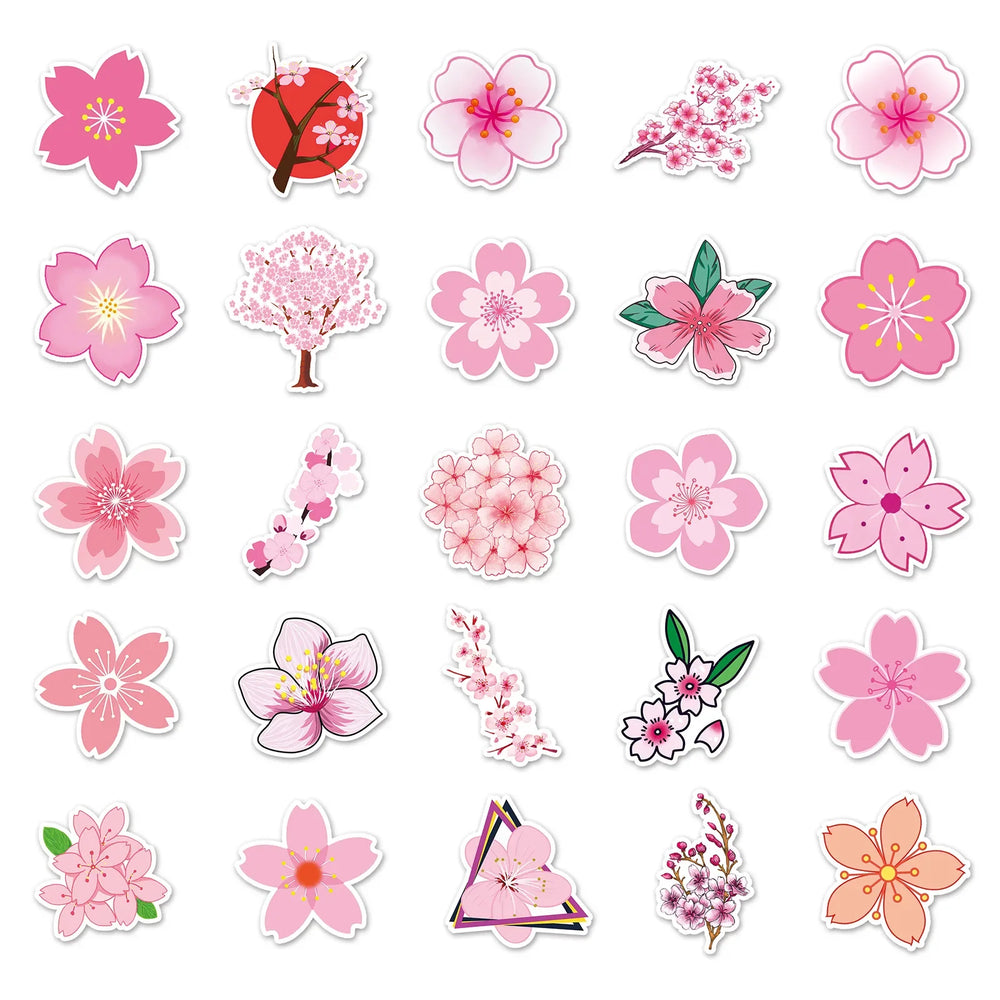 10/30/50PCS Pretty Cherry Blossoms Sakura Flowers Stickers DIY Water Bottle Laptop Refrigerator Luggage Graffiti Sticker Kid Toy (ONLINE ORDER ONLY)
