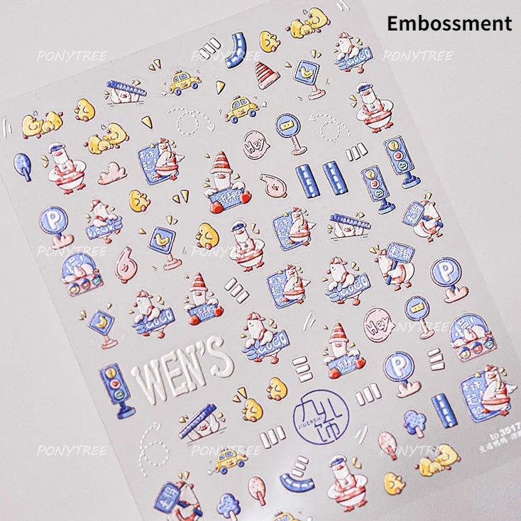 Cute Duck Pear Bowknot Mini Flower Duckling Line Bow Photo Frame Seal Stamp Figure Self Adhesive Nail Art Sticker Manicure Decal (ONLINE ORDER ONLY)