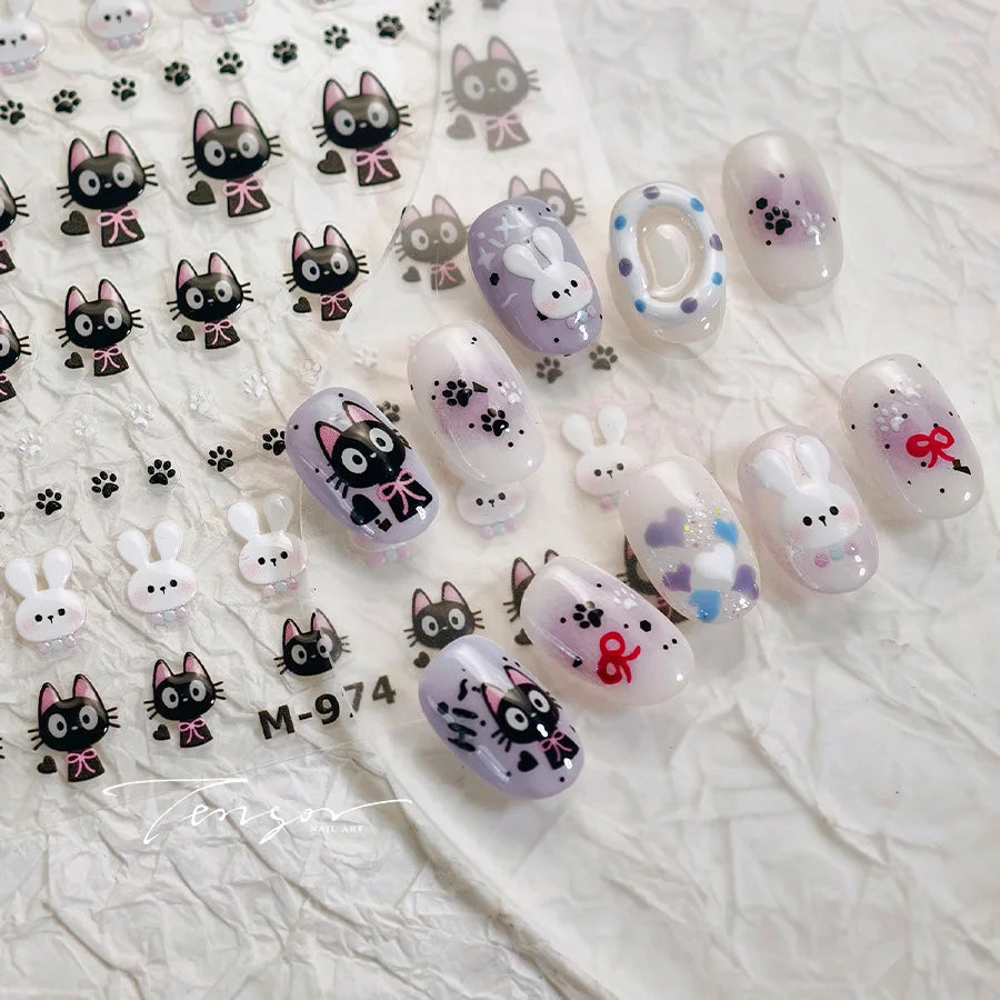 Black Cat Kitten Rabbit Cat's Paw Bowknot Tie Bunny Animals Love Heart Jelly Adhesive Nail Art Stickers Manicure Decal Wholesale (ONLINE ORDER ONLY)