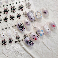 Black Cat Kitten Rabbit Cat's Paw Bowknot Tie Bunny Animals Love Heart Jelly Adhesive Nail Art Stickers Manicure Decal Wholesale (ONLINE ORDER ONLY)